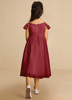Azazie Chelle Flower Girl Dresses Pomegranate A-Line Pleated Chiffon Dress image2