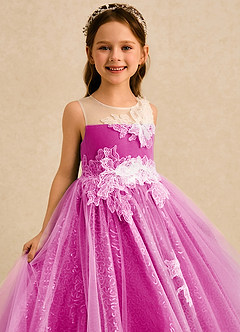 Azazie Addison Robe Demoiselle D'honneur Fillette Robe Princesse en Tulle Paillettes Fuchsia image5