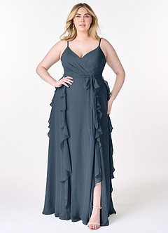 Azazie Peyton Bridesmaid Dresses Neptune A-Line Ruched Chiffon Dress image7