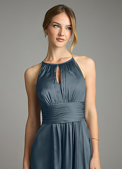Azazie Bonnie Bridesmaid Dresses Twilight A-Line Pleated Stretch Satin Dress image2