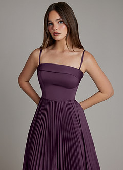 Azazie Mariana Bridesmaid Dresses Plum A-Line Pleated Stretch Satin Dress image2
