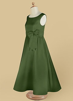 Azazie Lindy Flower Girl Dresses Olive A-Line Pleated Matte Satin Dress image15