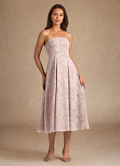 Azazie Lorain vestidos de madre de la novia Vestido de Rosa Rubor de Devorado Floral de Corte En A con Plisado image7