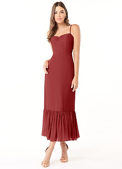 Azazie Justina Bridesmaid Dresses Rust A-Line Sweetheart Neckline Chiffon Dress image1