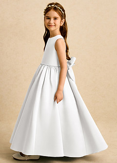 Azazie Daisies Flower Girl Dresses White Ball-Gown Bow Matte Satin Dress image4