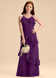Azazie Evara Junior Abito A-Line in Chiffon Uva image1