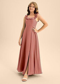 Azazie Callie Junior Auburn A-Line Ruched Chiffon Dress image3