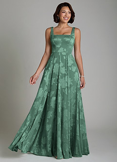 Azazie Persia Vestidos de damas de honor Vestido Eucalipto de Jacquard floral desgastado de Línea A con Corsé image1
