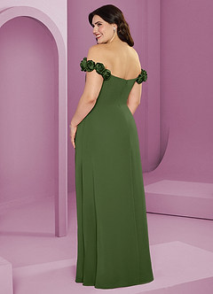 Barbie ♥ Azazie Suknie dla druhen Rozkloszowana szyfonowa sukienka z odkrytymi ramionami i kwiatowymi rozetkami image12