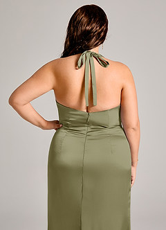 Azazie Valerie Vestidos de damas de honor Vestido de Pistacho de Satén Elástico de Corte Sirena con Plisado image2