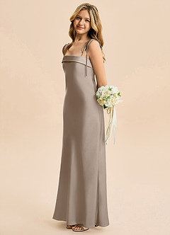 Azazie Willa Junior Taupe Mermaid Bow Stretch Satin Dress image3
