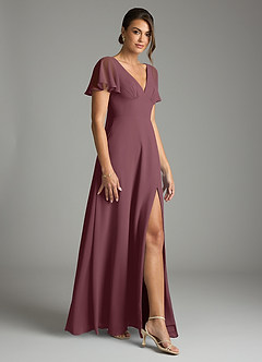 Azazie Kimber Bridesmaid Dresses Sangria A-Line Flounce Sleeve Chiffon Dress image6