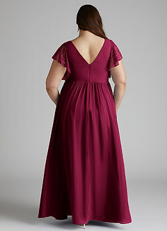 Azazie Zella Bridesmaid Dresses Burgundy A-Line Lace Chiffon Dress image10