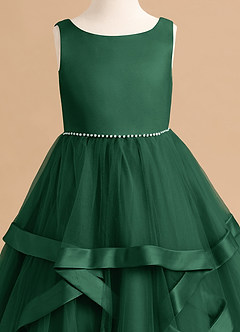 Azazie Posy Blumenmädchenkleider A-Linie Mit Perlen Tüll Kleid Dunkelgrün image5