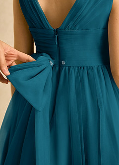 Azazie Macaron Flower Girl Dresses Ink Blue A-Line Pleated Tulle Dress image6