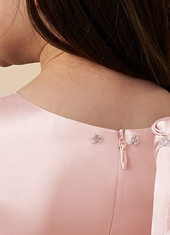 Azazie Bo Peep Flower Girl Dresses Blushing Pink A-Line Bow Matte Satin Dress image6