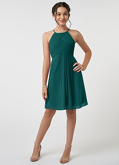 Azazie Ginny Junior Peacock A-Line Pleated Chiffon Dress image1