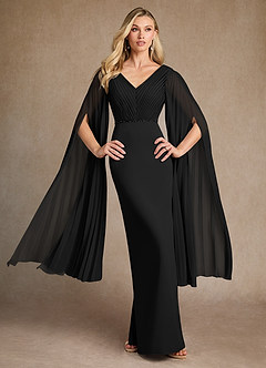 Azazie Ellsworth Mother of the Bride Dresses Black Column Pleated Stretch Crepe Dress image2