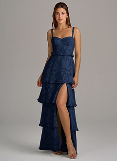 Azazie Romie Brautjungfernkleider A-Linie Korsett Blumen-Burnout Kleid Dunkelmarine image4