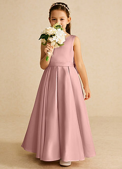 Azazie Pipsy Flower Girl Dresses Rose Gold A-Line Bow Matte Satin Dress image5