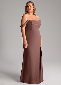 Azazie Saige Bridesmaid Dresses Espresso A-Line Off the Shoulder Chiffon Convertible Dress image12