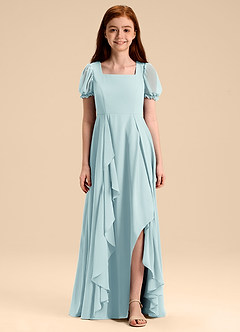 Azazie Priya Junior Abito A-Line in Chiffon Blusa Sea Glass image3