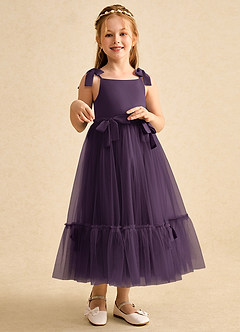 Azazie Jaci Flower Girl Dresses Plum A-Line Spaghetti Strap Chiffon Dress image3