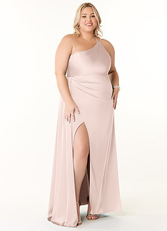 Azazie Maron Bridesmaid Dresses Blushing Pink A-Line One Shoulder Stretch Satin Dress image7