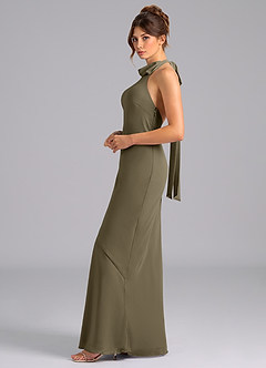 Azazie Velli Robes de demoiselle d'honneur Robe Sirène en Mousseline de soie Col Haut Vert Saule image5