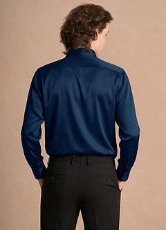 front Julian Dark Navy Stretch Satin Dress Shirt