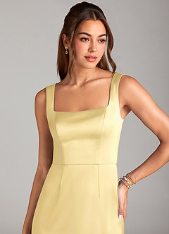 Azazie Flori Bridesmaid Dresses Butter Sheath Side Slit Stretch Satin Dress image5
