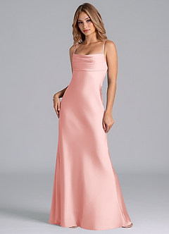 Azazie Seema Bridesmaid Dresses Powder Pink Mermaid Corset Stretch Satin Dress image3