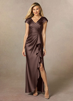 Azazie Anderson Mother of the Bride Dresses Ganache A-Line Pleated Stretch Satin Dress image2