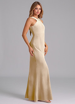 Azazie Doretta Bridesmaid Dresses Champagne Mermaid Pleated Velvet Dress image5