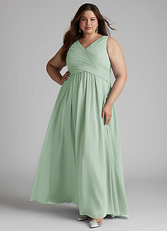 Azazie Flora Kleider zum Anprobieren zu Hause A-Linie Plissee Chiffon Kleid Agave image10