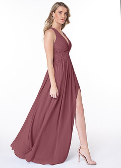 Azazie Jaclyn At-home Try On Dresses Desert Rose A-Line Pleated Chiffon Dress image5