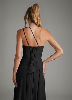 Azazie Holly At-home Try On Dresses Black A-Line Corset Chiffon Dress image8