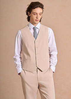 front Carter Marrone Chiaro Gilet da abito in misto cotone e lino