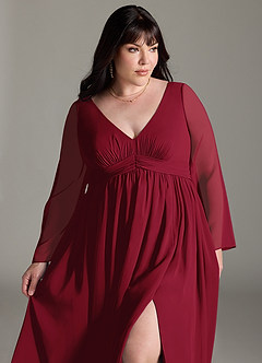 Azazie Teton Maternity Bridesmaid Dresses A-Line Long Sleeve Chiffon Floor-Length Dress image12