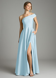 Azazie Melanie Suknie dla druhen Linia A Zza ramienia Satyna elastyczna Do ziemi Sukienka image1