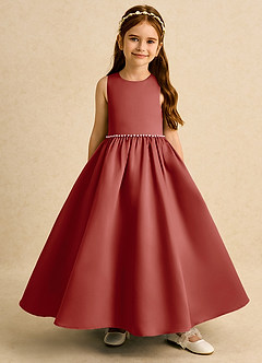 Azazie Daisies Robe Demoiselle D'honneur Fillette Robe Princesse en Mat Satiné Arc Terracotta image2