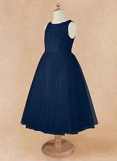 Azazie Calla Flower Girl Dresses Dark Navy Ball-Gown Lace Tulle Dress image9