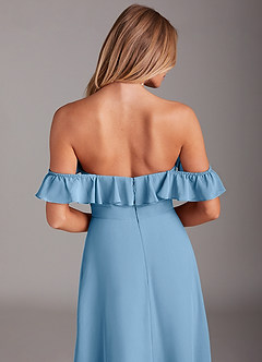 Azazie Lyra Vestidos de damas de honor Vestido de Azul Acero de Gasa de Corte en A Convertible image8