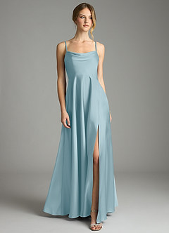 Azazie Elle Bridesmaid Dresses Moody Blue A-Line Pleated Stretch Satin Dress image1