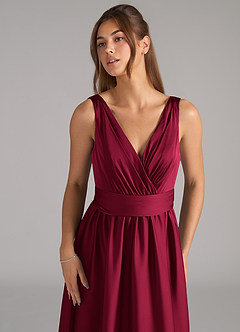 Azazie Kora Robes de demoiselle d'honneur Robe Trapèze en Satin extensible Plissée Bourgogne image7