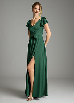 Azazie Omari Bridesmaid Dresses Dark Green A-Line Stretch Satin Dress image4
