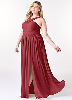 Azazie Elvira Bridesmaid Dresses Pomegranate A-Line Pleated Chiffon Dress image9