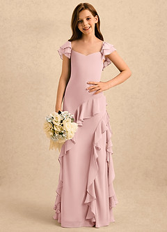 Azazie Ada Girls Formal Blomsterpigekjoler Skede Rynket Chiffon Gulv-længde Kjole image3
