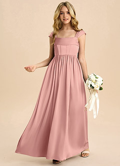 Azazie Hattie Junior Robe Trapèze en Satin extensible Plissée Rosette image4