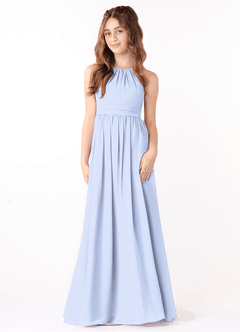 Azazie Jaylah Junior Ice A-Line Ruched Chiffon Dress image2
